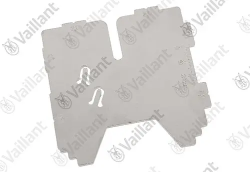 Vaillant Messplatte aus Metall mit Ausschnitten und Markierungen, geeignet für Vermessungszwecke in Heizsystemen.